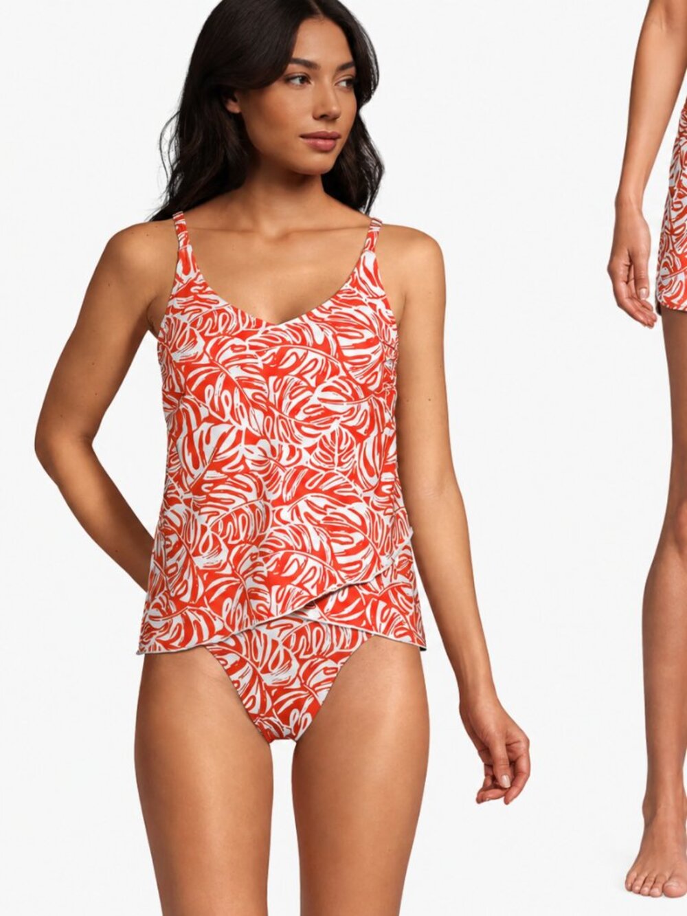 Lands' End Swimsuit 2 Piece Size 18 Shorts Tank Top Shorts Orange Tropic Leaves